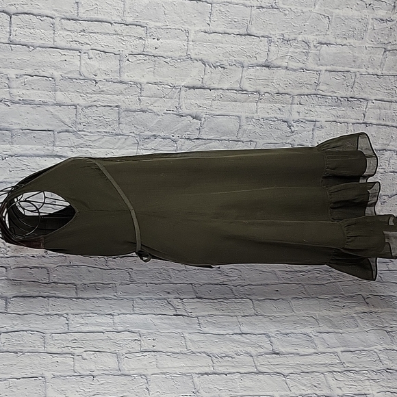 BANANA REPUBLIC Olive Green Pleated and Ruffled Sleeveless Dress OOP - Picture 5 of 9